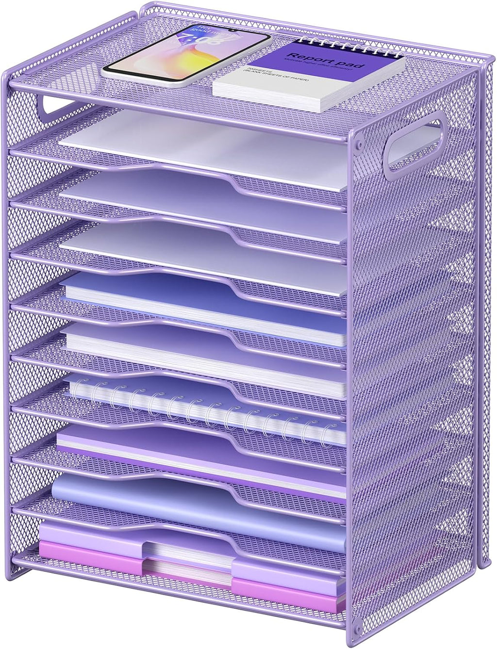 OUTWOLF 10 Tier Paper Organizer - Letter Tray Mesh Desk File Organizer with Handles for Office School Desktop, Black