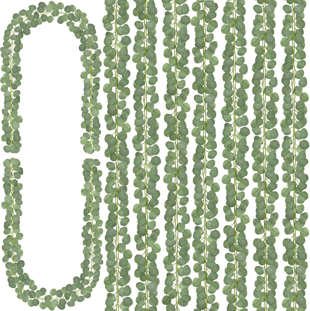 CQURE 8Pcs Eucalyptus Garland,Artificial Eucalyptus Leaves Table Greenery Garland Wreath Spring Vines for Wedding Party Table Bedroom Wall Room Decor