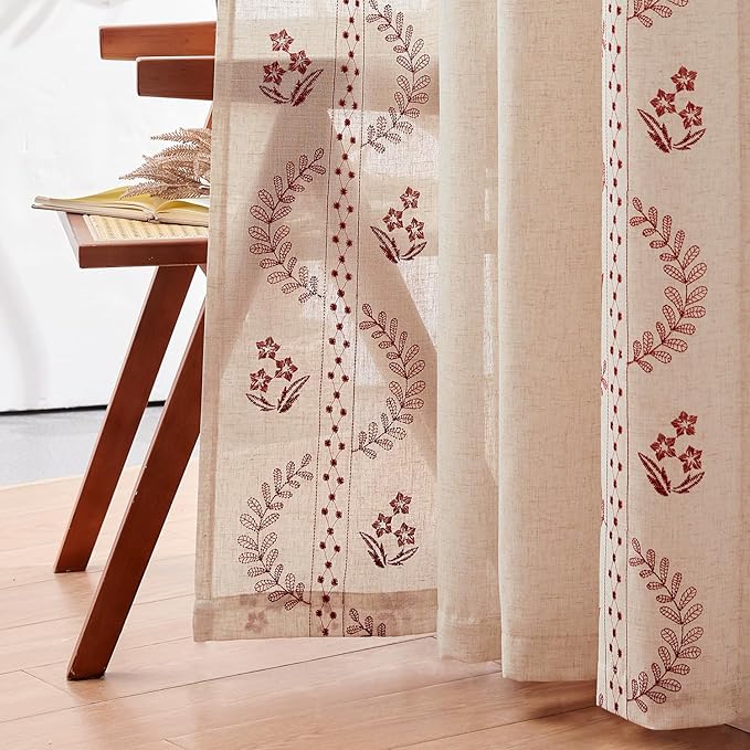 jinchan Belrose Linen Curtains for Bedroom Floral Curtains 96 Inch Length Linen - Image 9