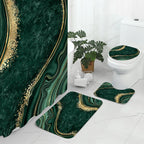 Gibelle 4 Pcs Luxury Marble Shower Curtain Set with Non-Slip Rugs, Toilet Lid Cover and Bath Mat, Gold Foil Emerald Green Bathroom Decor Set with Shower Curtain and Rugs and Accessories