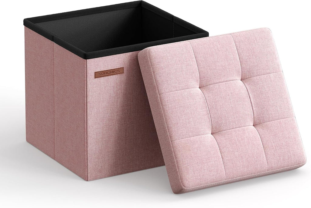 SONGMICS Small Folding Storage Ottoman, 11.8 x 11.8 x 11.8 in