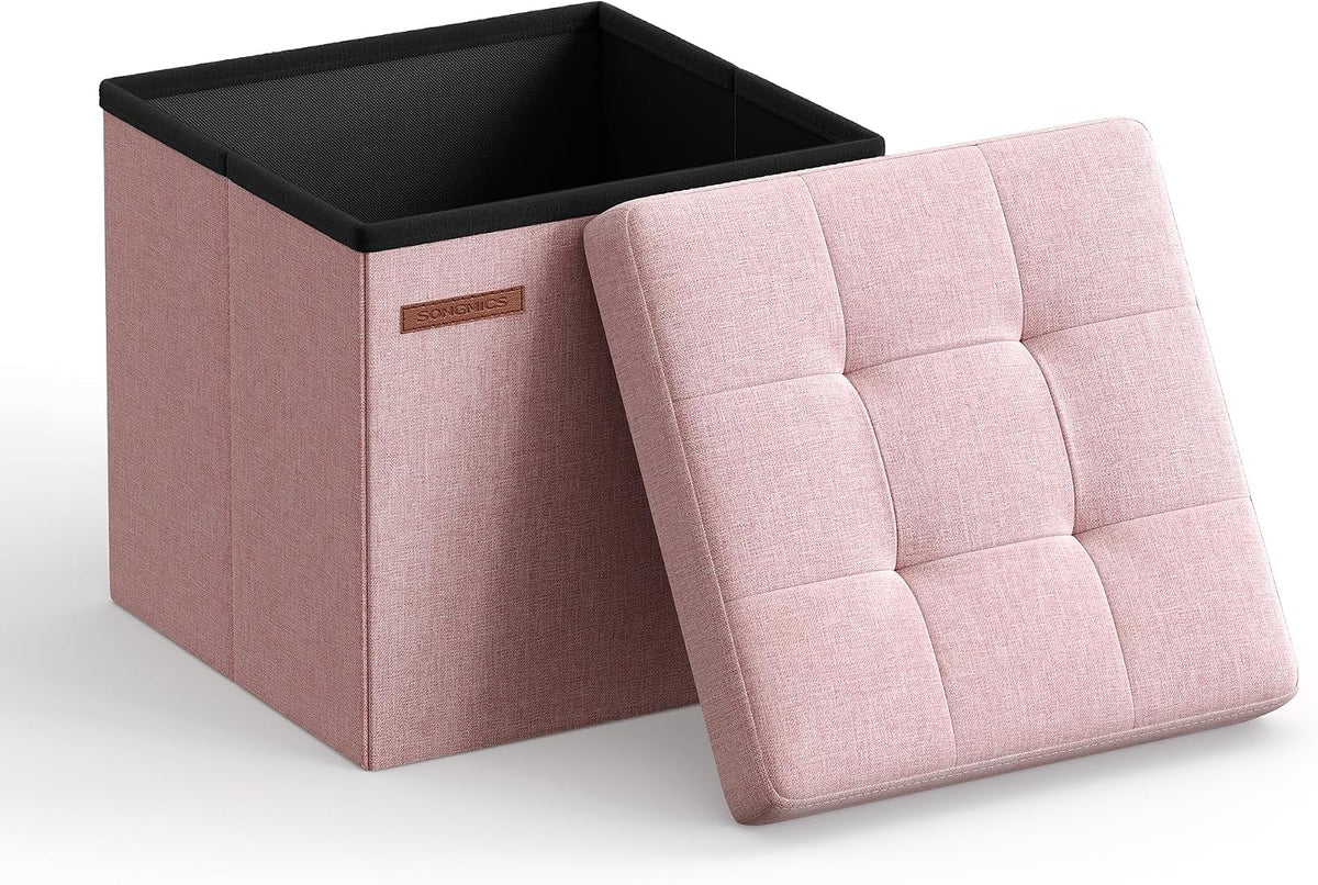 SONGMICS Small Folding Storage Ottoman, 11.8 x 11.8 x 11.8 in