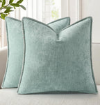 decorUhome Soft Chenille Throw Pillow Covers 18x18 Set of 2 Aqua Haze
