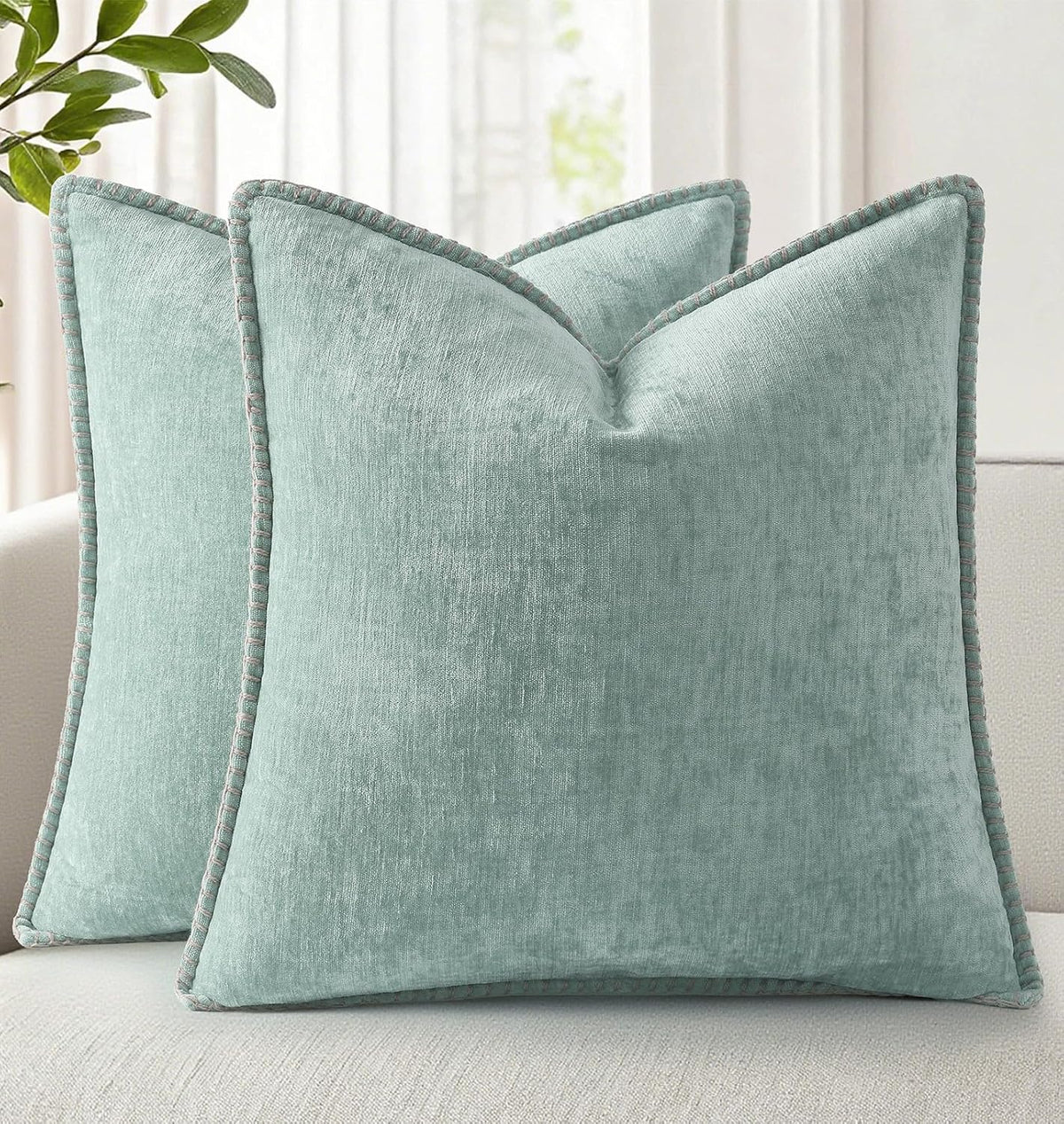 decorUhome Soft Chenille Throw Pillow Covers 18x18 Set of 2 Aqua Haze