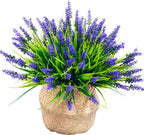 Rowfad 22 Pcs Artificial Outdoor Flowers UV Resistant Lavender Fake Greenery Plants Grass with Purple Flowers for Pot Decor for Window Garden Patio Hanging Planter Pathway Front Porch (22, Purple)