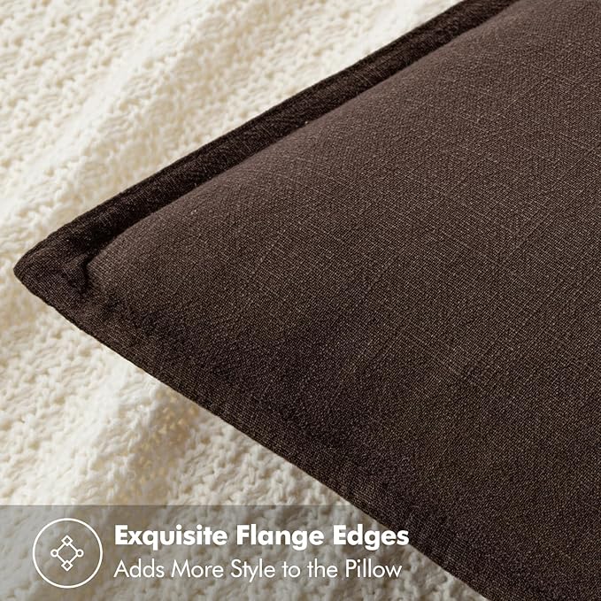 MIULEE Decorative Linen Pillow Covers 18x18 Inch Dark Brown Boho Farmhouse - Image 2