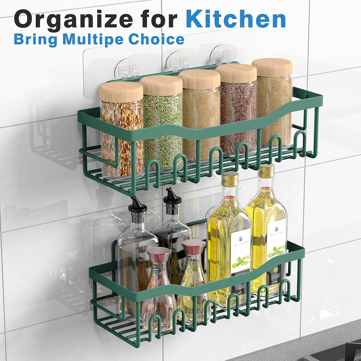 EUDELE Shower Caddy 2 Pack, Adhesive Shower Organizer for Home Decor & Kitchen Storage, No Drilling, Rustproof Stainless Steel Bathroom Shelf Organizer
