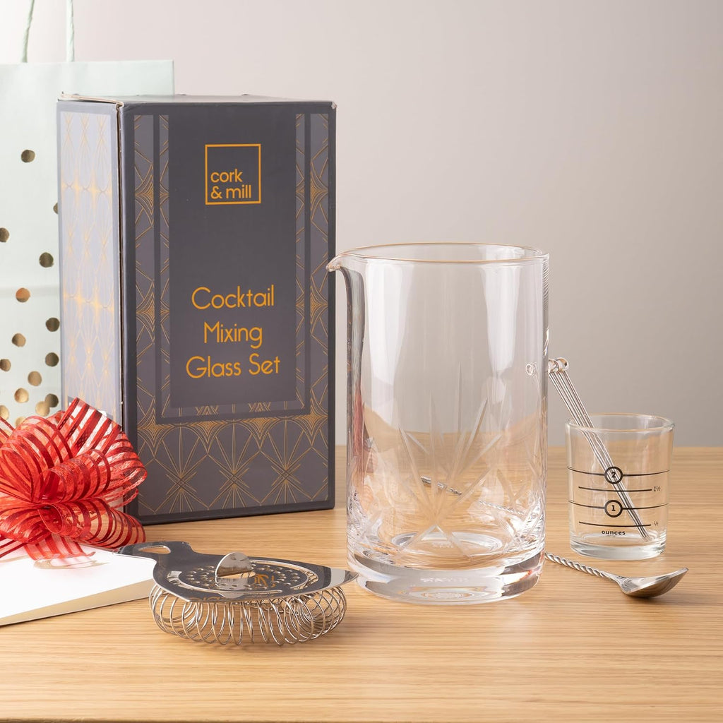 Cocktail Mixing Glass Set, 24 oz Crystal Bar Tool Kit