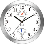 HITO 10 Inch Silent Wall Clock Battery Operated Non Ticking Glass Cover Silver Aluminum Frame, for Kitchen, Bedroom, Home Office, Living Room Decor (Black)