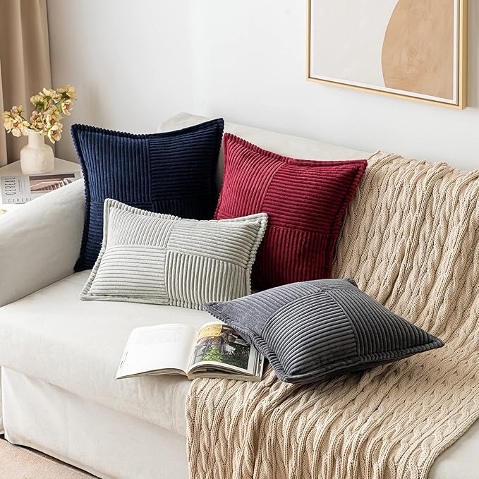 MIULEE Light Grey Corduroy Lumbar Pillow Covers 12x20 Inch 12x20 Inch - Image 4