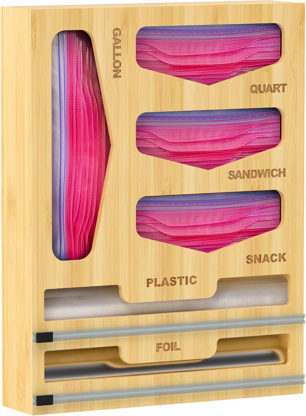 DALSHABET 6 in 1 Bamboo Bag Organizer with Foil and Wrap Dispenser, Black