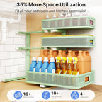 Under Sink Organizer, 3-Tier Thickened Metal Pull out Cabinet Organizer Shelf, Height Adjustable Slide out Storage Drawer Rack for Kitchen Bathroom Pantry Laundry Home Organization, 2-Pack, Green