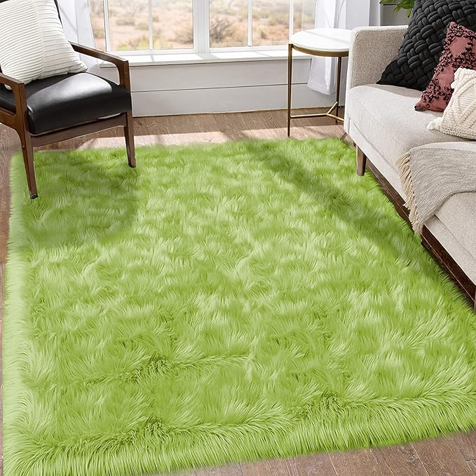 Goolela Lime Green Area Rug 6x9 Fuzzy Fluffy Furry Shag Rug - Image 2