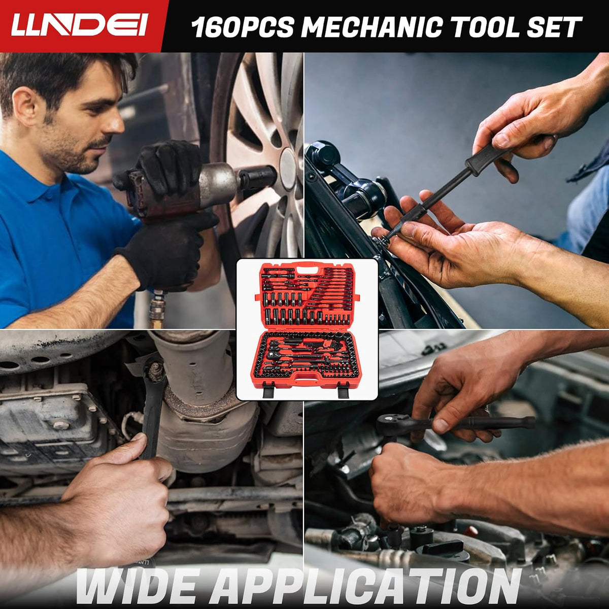 LLNDEI 160Pc Mechanics Socket Set 1/2 1/4 3/8" Drive Metric