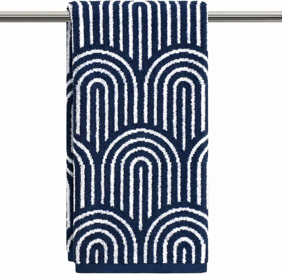 Artoid Mode 2 Pcs Beige Green Arched Stripes Jacquard Hand Towels for Bathroom, 100% Cotton Soft Absorbent Bathroom Decor Towels, 13.7 x 29.5 Inch