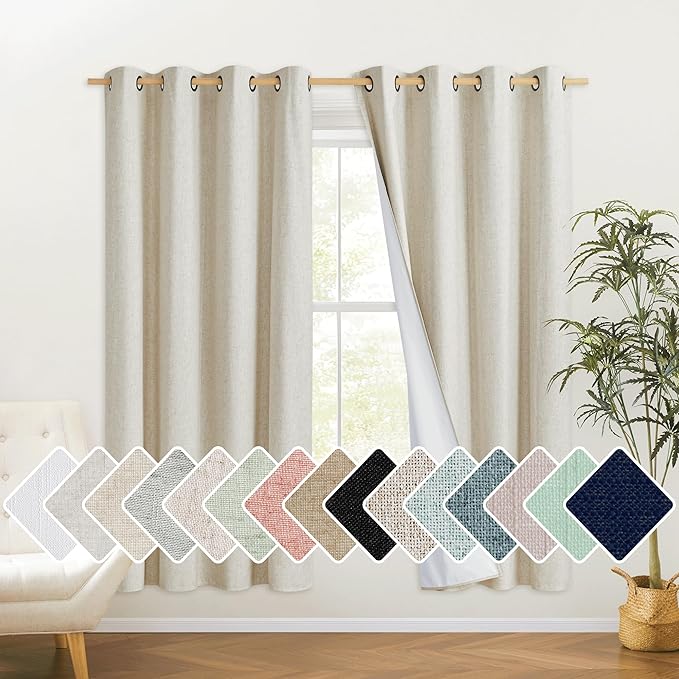 NICETOWN Natural Bedroom Full Blackout Linen Curtain Panels Set of 2, Cold by NICETOWN