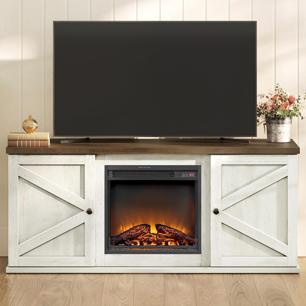 VASAGLE Fireplace TV Stand, Farmhouse Entertainment Center for 65'' TV