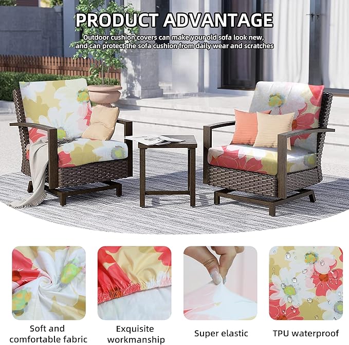 8Pcs Outdoor Cushion Covers, Patio Cushion Covers, Stretch Elastic Slipcovers - Image 3