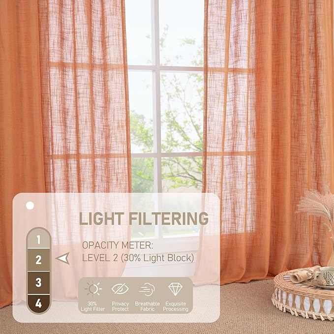 LAMIT Linen Semi Sheer Curtains 96 inches Long 2 Panels Set, Light Filtering - Image 4