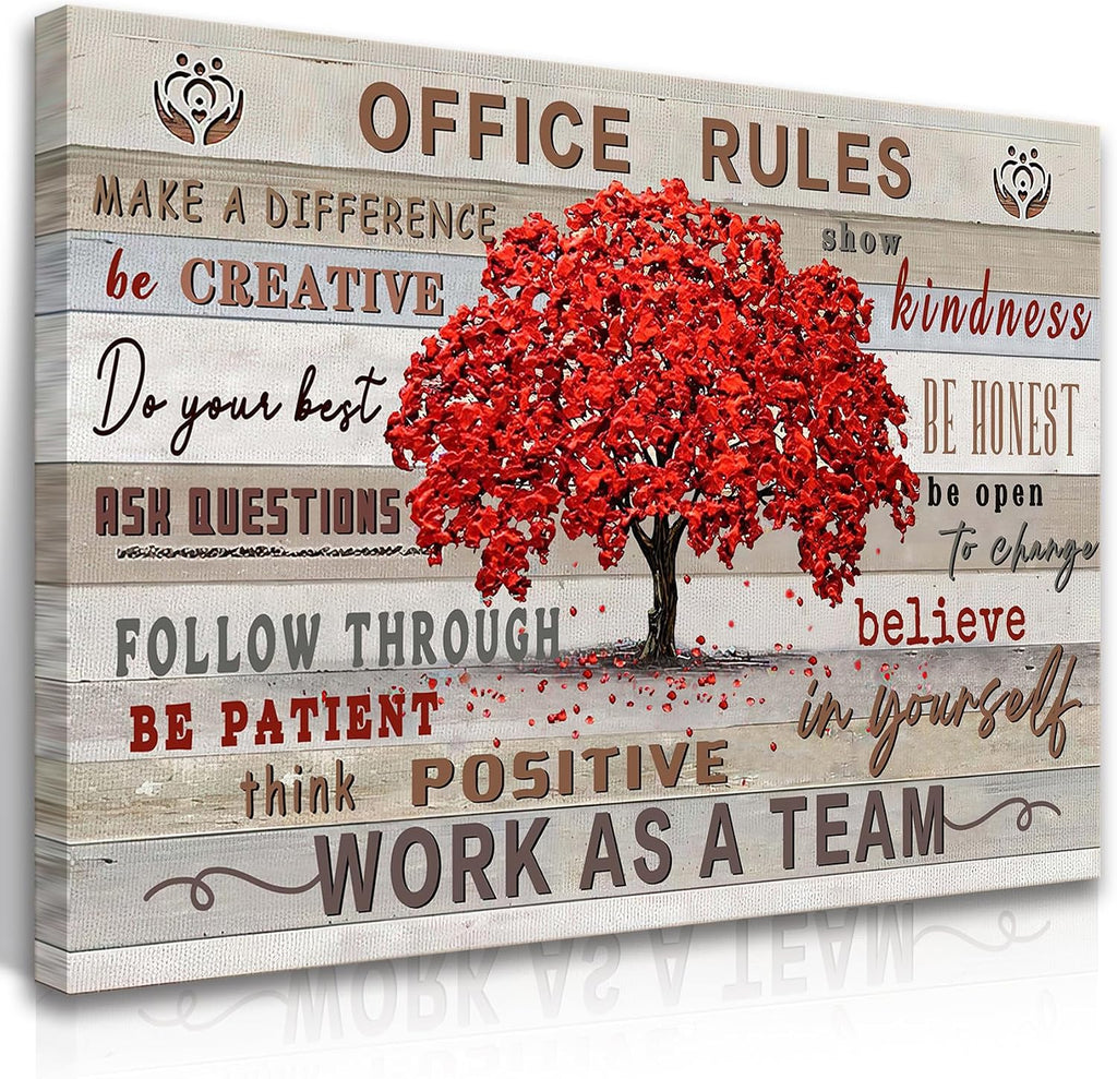 HDXUFJQ Office Inspirational Wall Art In This Office Canvas Wall Decor Team Rules Motivation Positive Quotes Pictures Prints Teamwork Painting for Home Office Ready to hang(12"x16")
