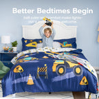 Joiedomi Kids Comforter Set Bedding Set for Boys Girls Super Soft Microfiber Bed in a Bag with Comforter Sheets Pillowcase Sham, Dark Blue Construction Vehicle, Twin