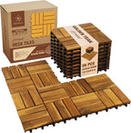 Acacia Wood Interlocking Deck Tiles, Patio & Backyard Tile, 12 in, 9 PCS