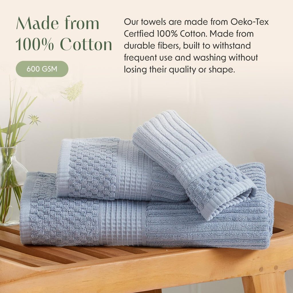 100% Cotton Bath Towel Set | 6-Piece Set | Textured | Blue