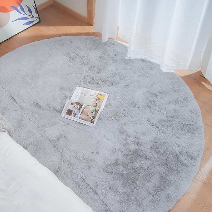 ORINOVA Silver Grey Round Rugs 8ft Shag Washable Area Rugs - Image 2