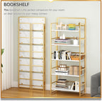 4NM No Assembly 5 Tier Folding Bookshelf Tall Storage Shelves Vintage Bookcase Standing Racks for Bedroom Living Room Home Office
