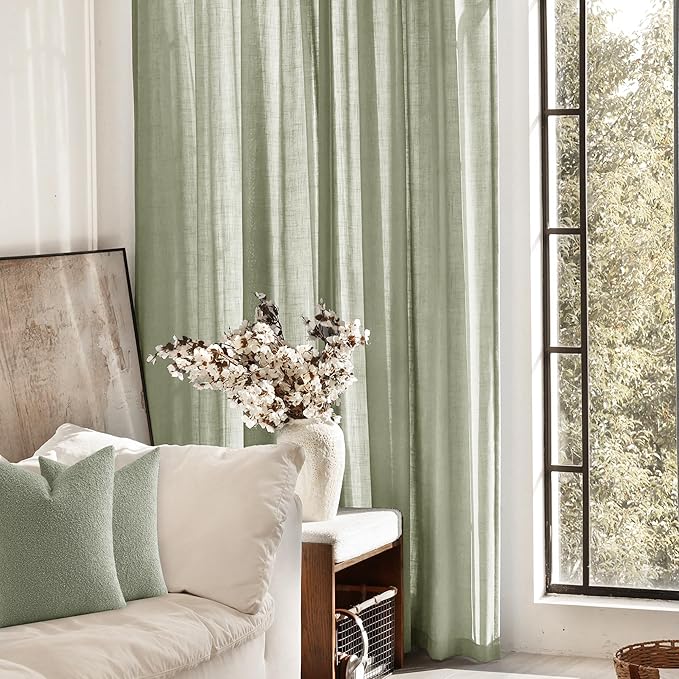 Linen Blend Sage Green Curtains 90 inch Length 2 Panels - Image 4