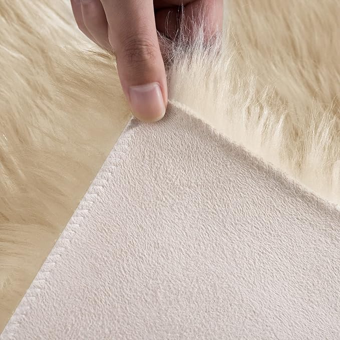 Ciicool Beige Fur Fluffy Rug, 2x4 ft Small Faux Fur Rugs - Image 5