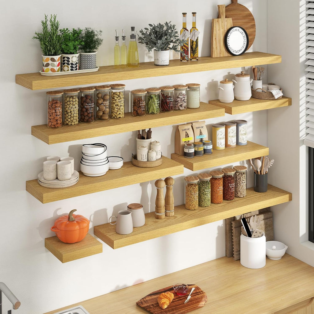 30 Inch Floating shelves for Wall, 8 Inch Deep, Invisible Brackets, Oak