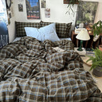 MKXI Full Size Blue, Brown & Green Buffalo Plaid Duvet Cover Set - 3 Piece Vintage Aesthetic Bedding Set, 100% Washed Cotton, Minimalist Design, Soft & Breathable Duvet Cover with Zipper Closure