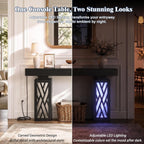 iSunirm 47.3" Extra Thick Entryway Table with LED & Outlets, Black