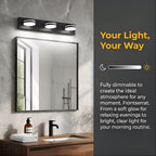 3-Light Bathroom Vanity Light Over Mirror, 24 Inch Dimmable Matte Black LED Vanity Lighting Fixtures, Modern Bathroom Wall Light Fixtures with 350° Rotating Head, Cool White 5500K