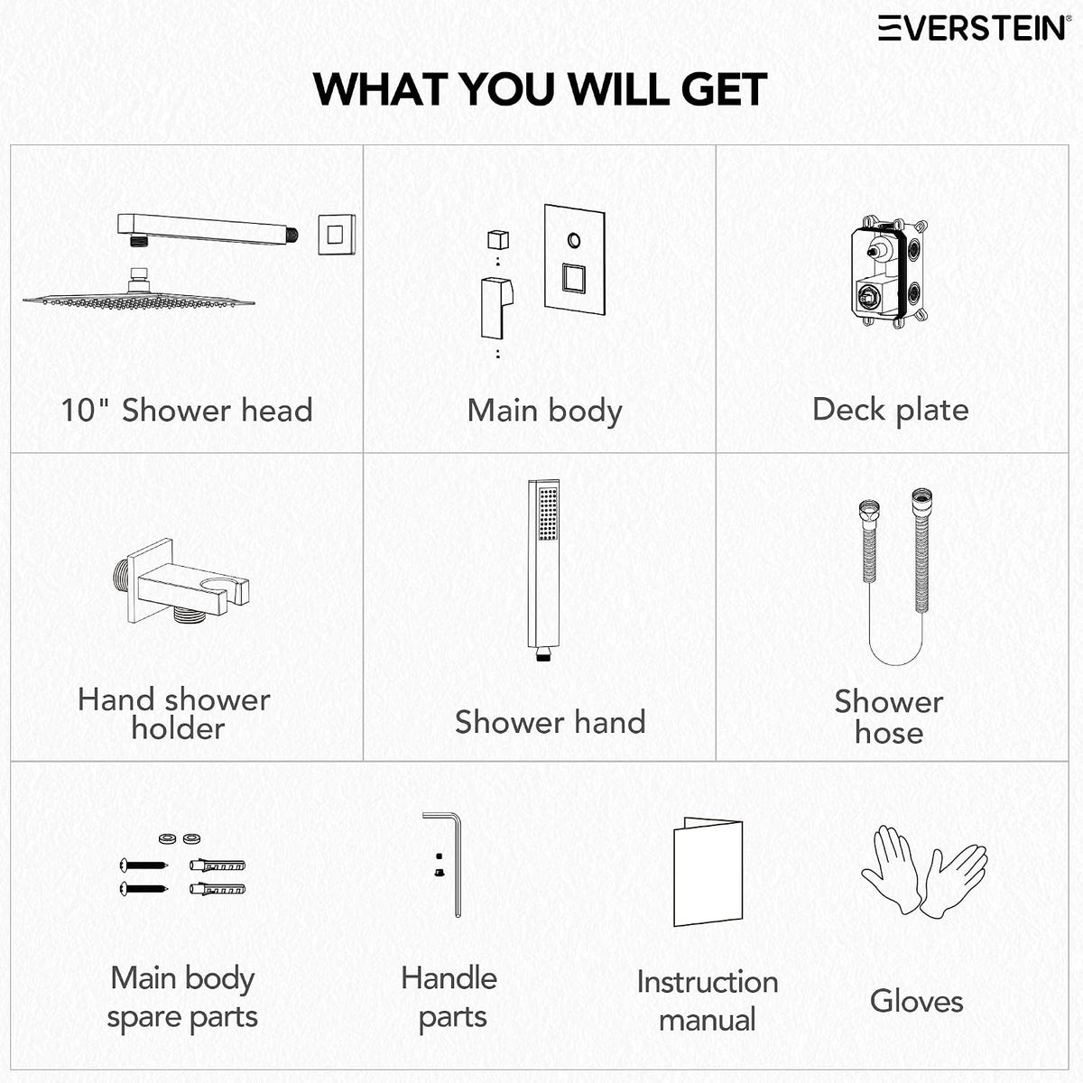 10 Inch High Pressure Rainfall Shower System with Handheld Spray, Wall Mount Bathroom Shower Faucet Set with Valve (Matte Black)