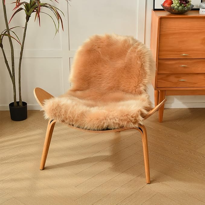 duduta Beige Faux Sheepskin Throw Rug 2x3 ft, Small Fluffy Shag Fur Rug - Image 3