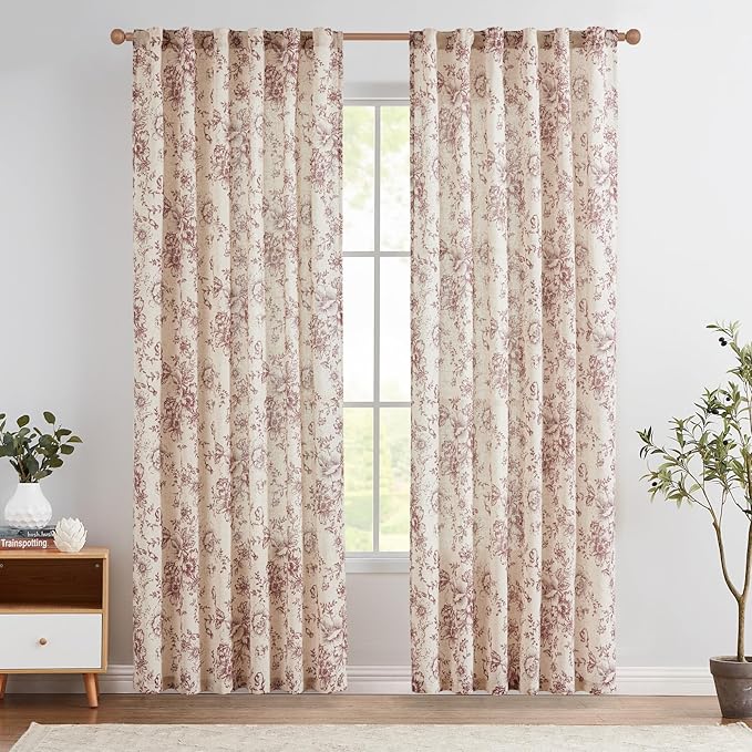 jinchan Linen Blend Curtain Floral Curtains by JINCHAN