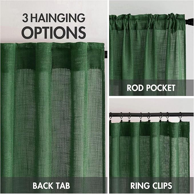 MIULEE Emerald Green Kitchen Curtains 24 Inch Length 2 Panels, Soft Thick Linen - Image 4