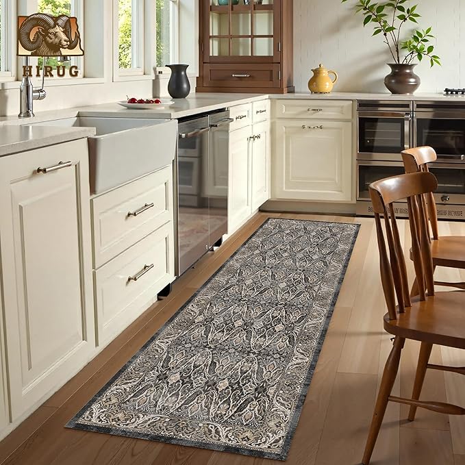 Washable Area Rug 2'6'' x 8' Vintage Traditional Persian Mat - Image 4