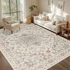 Area Rugs 10x14 Living Room Rug: Washable Rug Soft Vintage Distressed Floral - Image 2