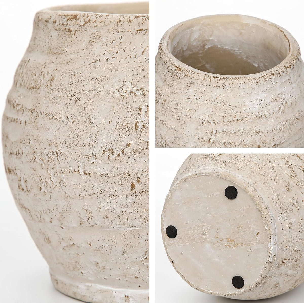 Briful Rustic Vintage Ceramic Pottery Vase, 5.1'' Tall Farmhouse Table Decor with Distressed Texture, Small Wide Mouth Decorative Jar Vases for Home Decor, Shelf & Entryway, Cream White