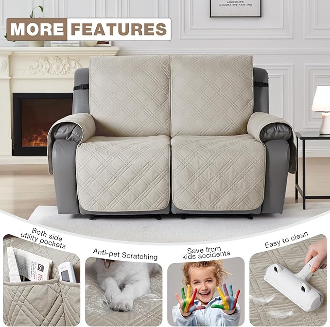 TAOCOCO 100% Waterproof Loveseat Recliner Cover, Non Slip Split Loveseat Covers - Image 6