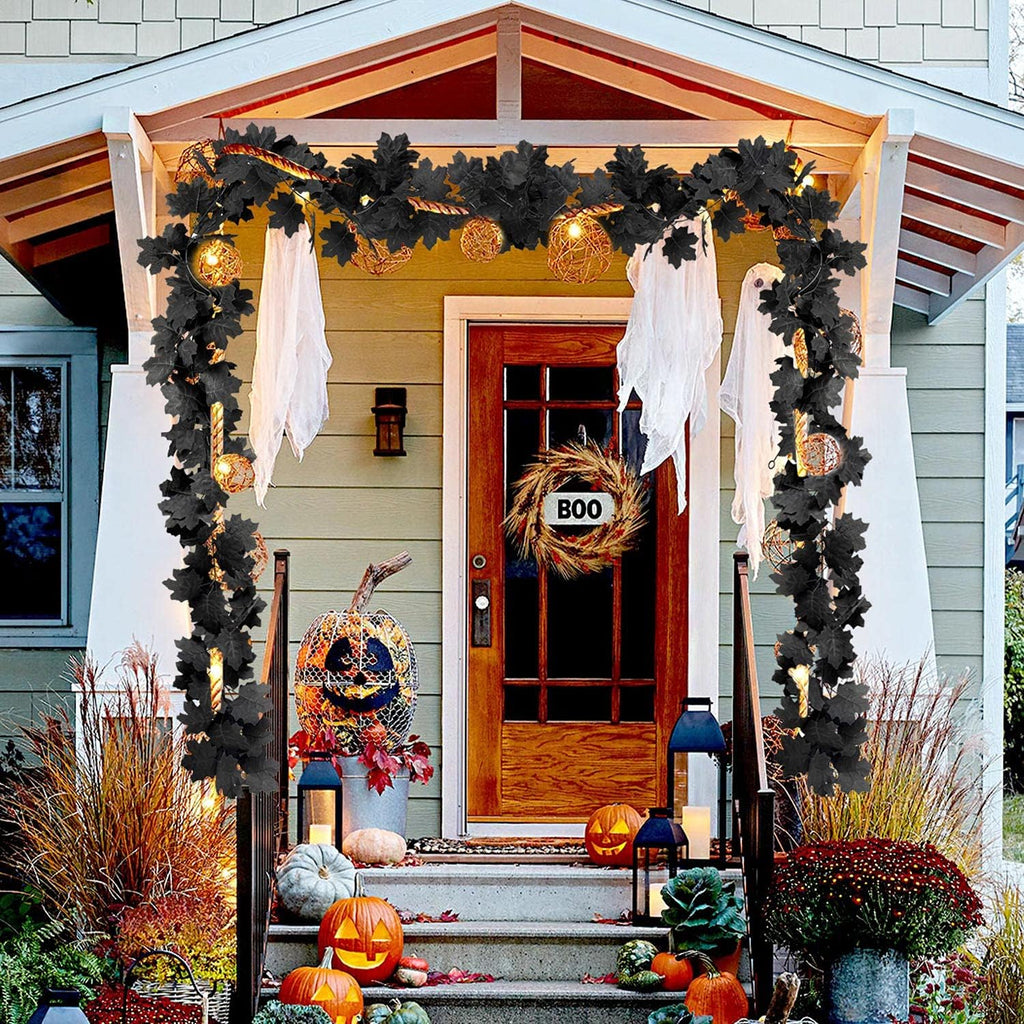 4PCS Halloween Black Leaf Garland, 23.6FT
