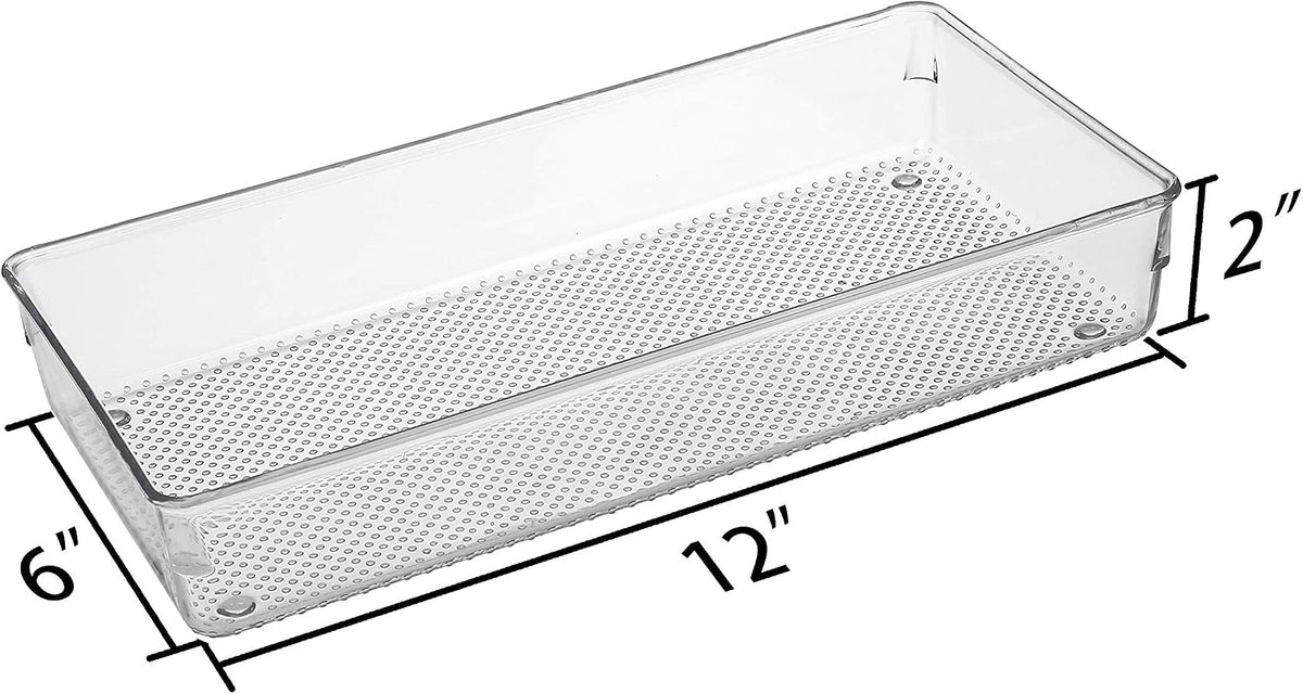 4Pack Large Size Clear Plastic Desk Drawer Dividers Drawer Organizer Wide Tray for Makeup,Kitchen Utensils,Jewelries and Gadgets 12’’x6’’