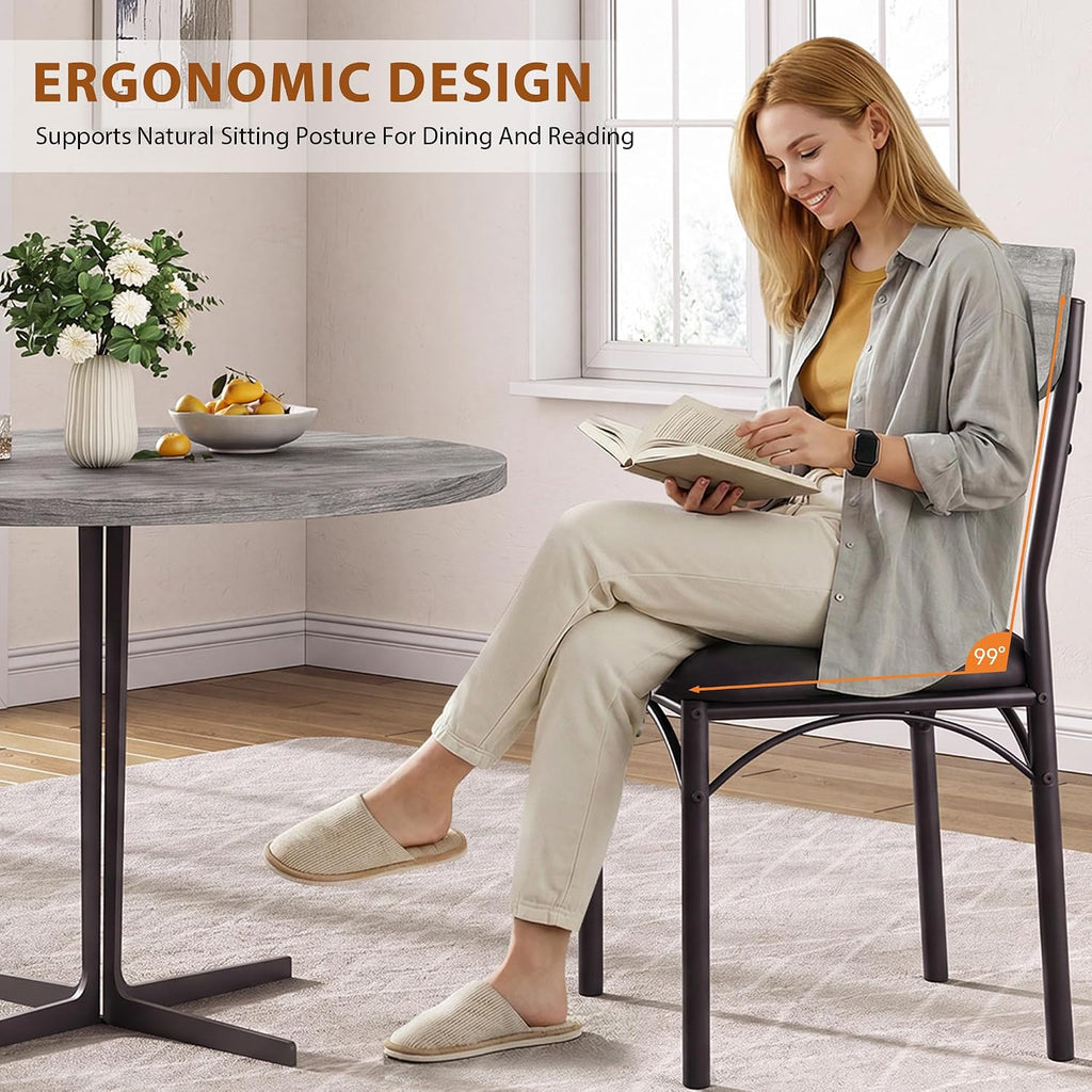 Jocoevol Dining Chairs Set of 4 - Upholstered Dining Room Chairs with PU Leather, Industrial Kitchen Chairs with Wooden Backrest and Thickened Metal Legs, for Dining Room, Living Room（Gray）