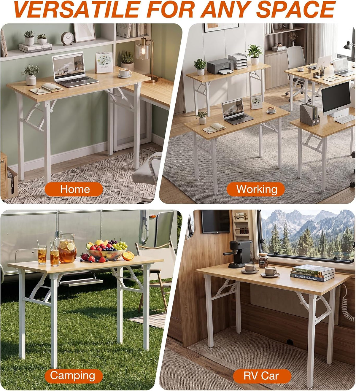 XBurmo Folding Desk Foldable Table, No Assembly 43.3" Foldable Desk Space-Saving Workstation for Small Space, Computer Table, Flat Storage for Home Office, Bedroom, Dorm, Study Room, Light Maple