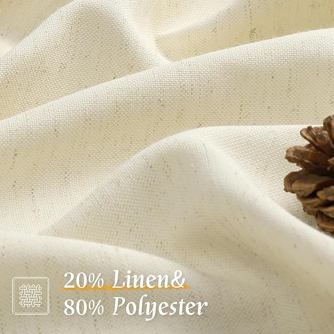 LAMIT 54 Inch Short Window Linen Curtains, Light Beige Soft Thick Light - Image 2