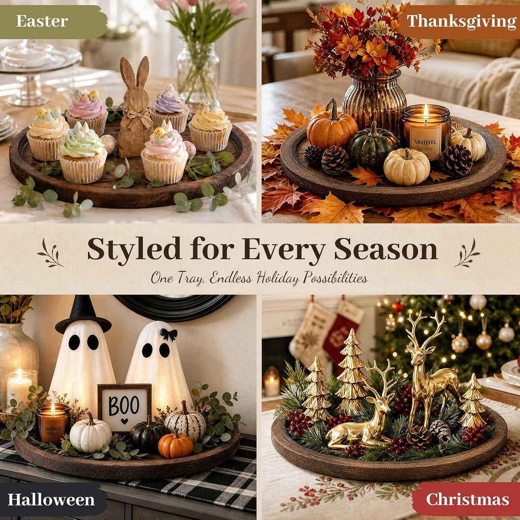 DomeStar 12 Inch Brown Solid Wood Rustic Farmhouse Tray