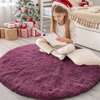 OLANLY Burgundy Round Rugs for Bedroom by OLANLY